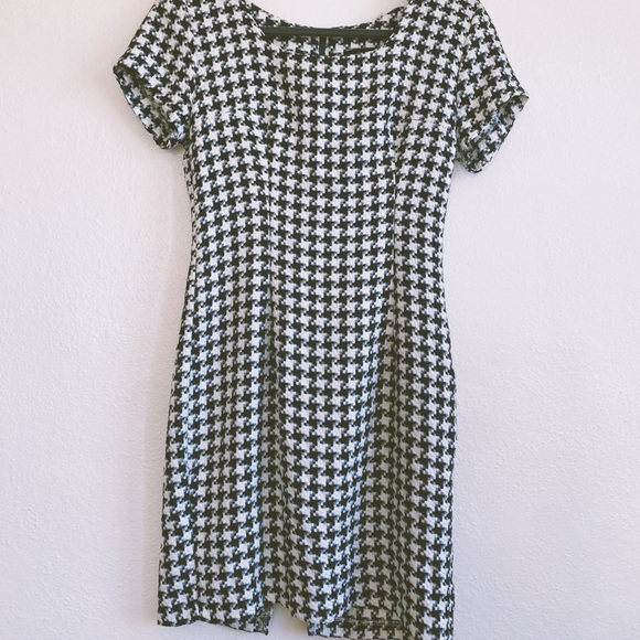 Vintage Dresses & Skirts - Vintage 50s 60s Green White Herringbone Mod Shift